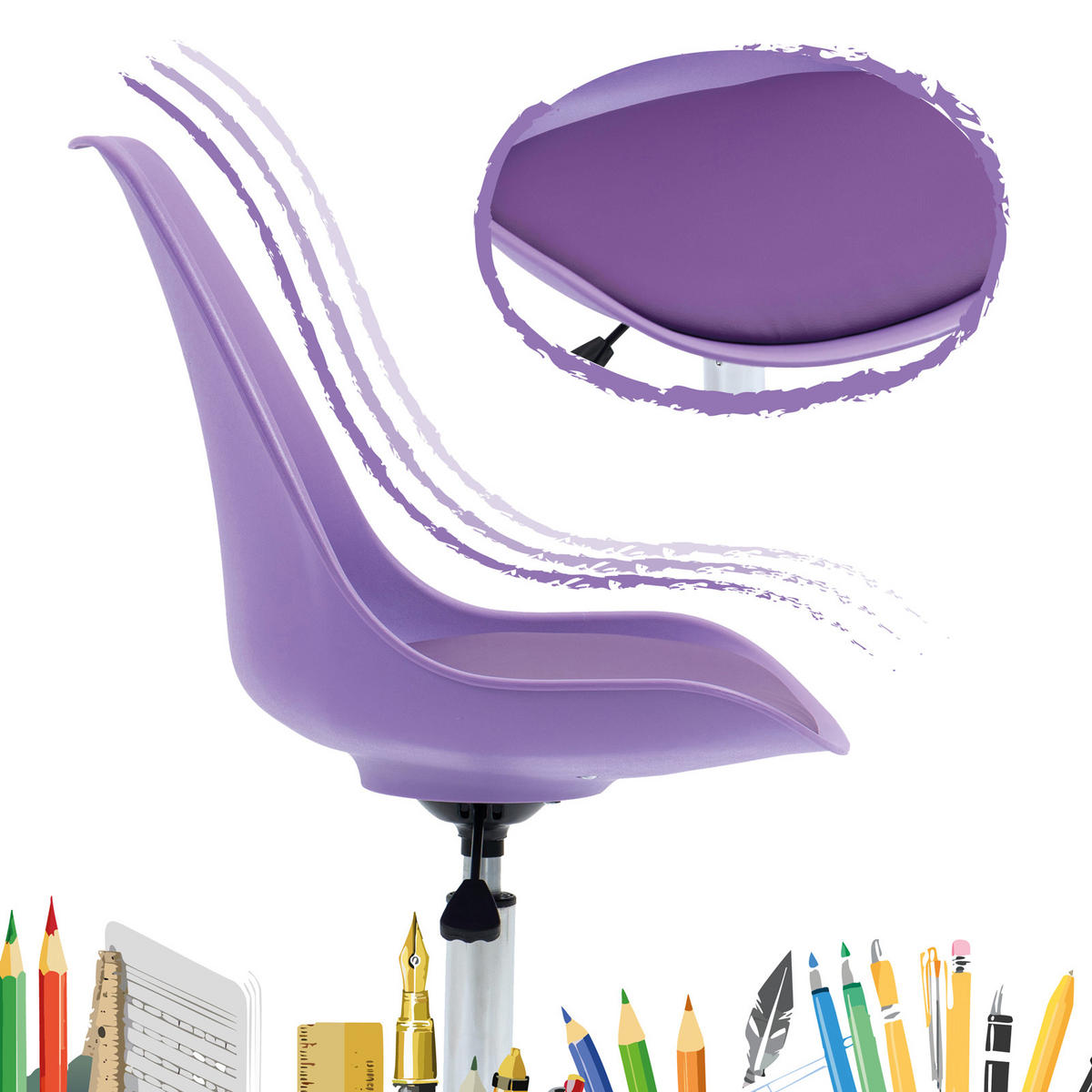 KINDERSCHREIBTISCHSTUHL EDDY Kunststoff Lila - Violett, Textil (47/96/54cm) - SVITA