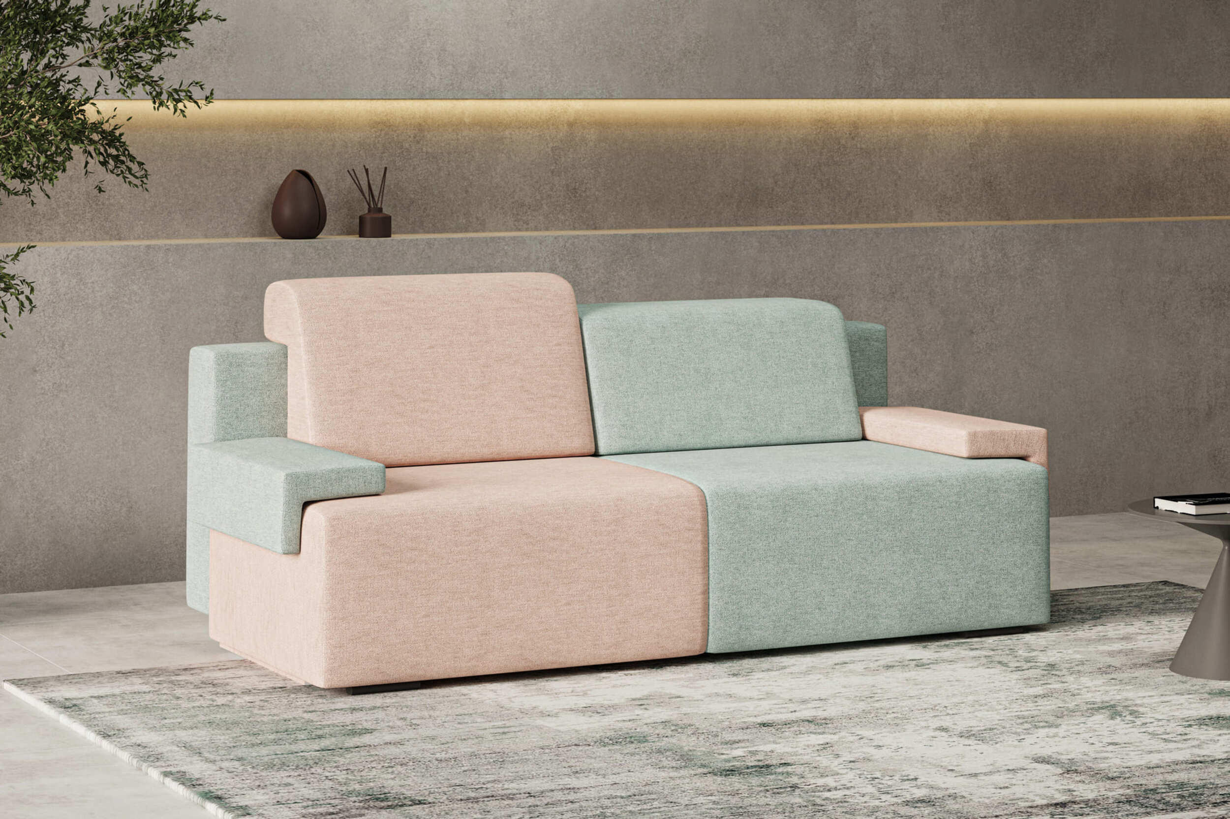 SCHLAFSOFA HOOK - Schmutziges Rosa +Türkis (Diosa 60 + 70) - Rosa, Holzwerkstoff (200/88/98cm) - Möblo