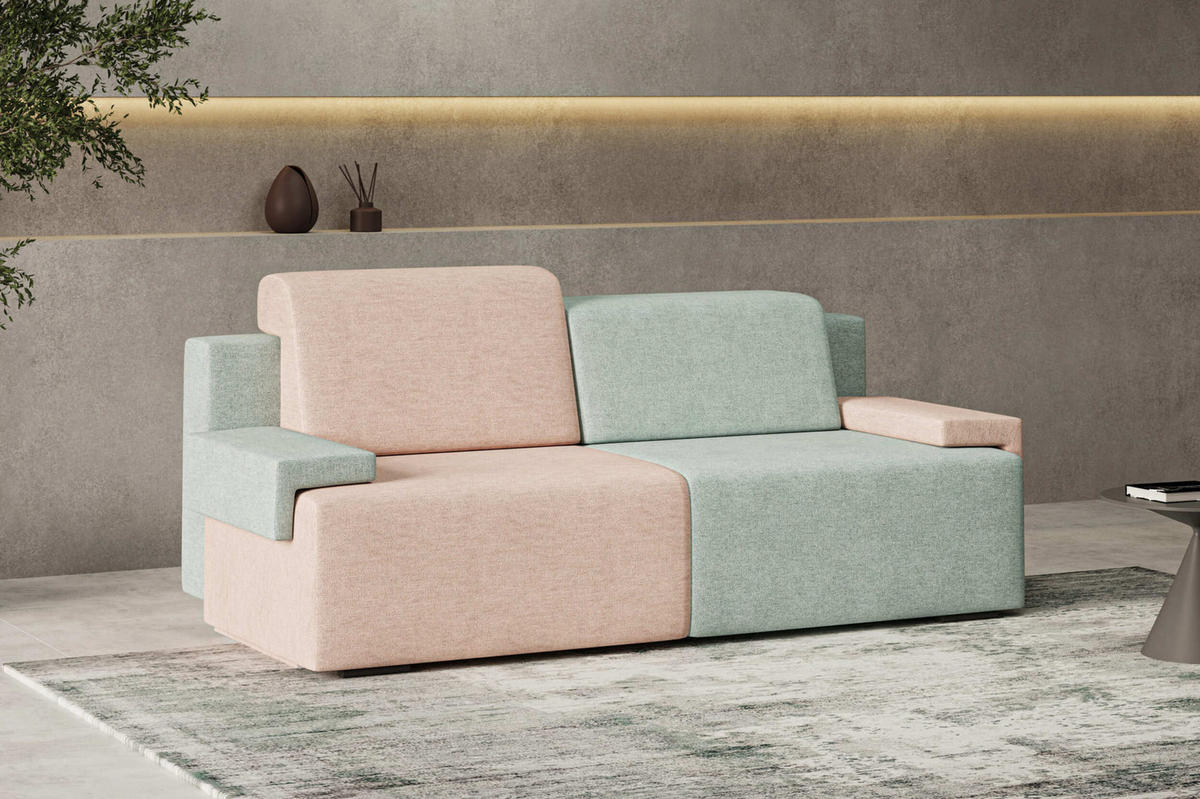 SCHLAFSOFA HOOK - Schmutziges Rosa +Türkis (Diosa 60 + 70) - Rosa, Holzwerkstoff (200/88/98cm) - Möblo
