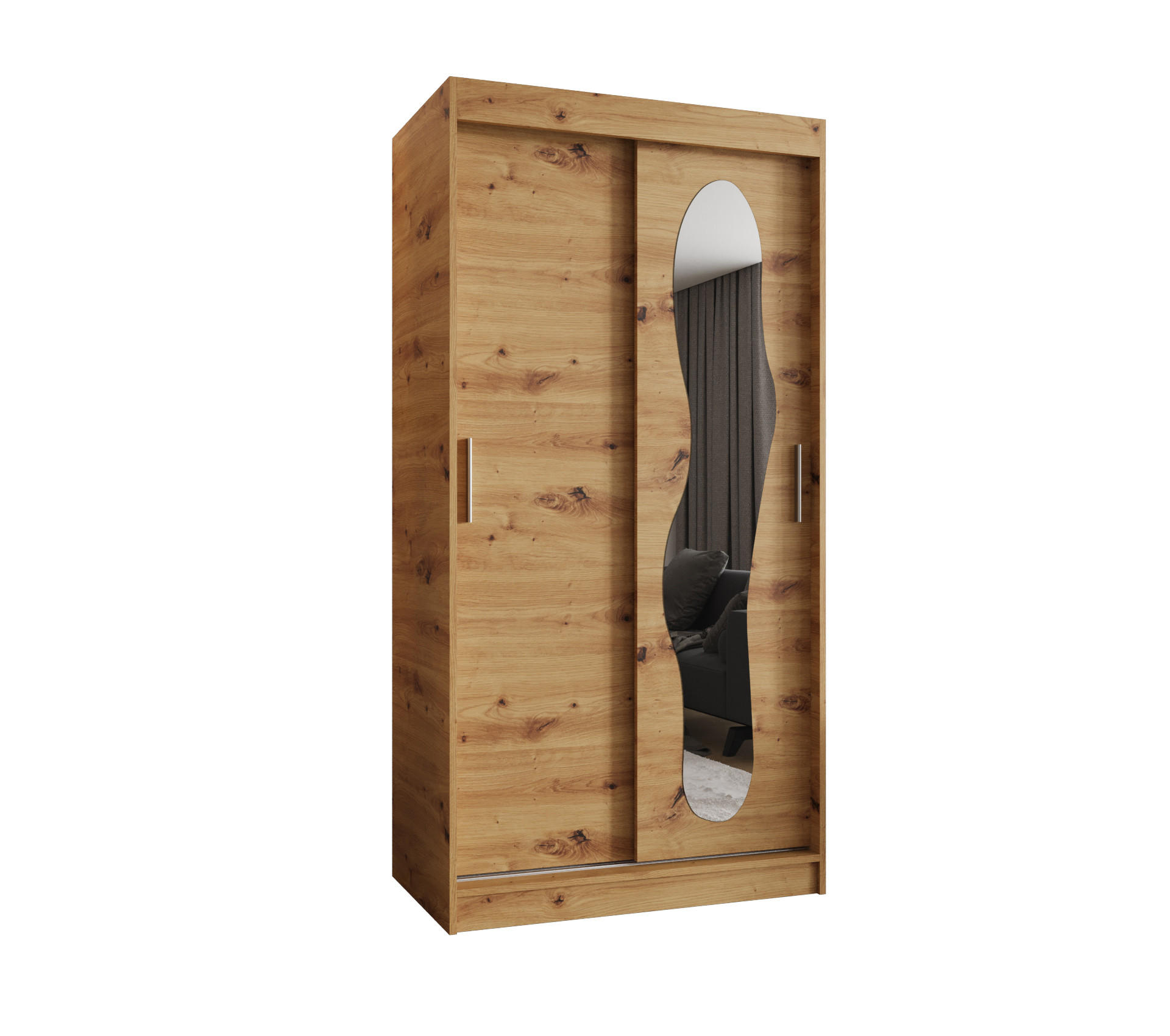 SCHWEBETÜRENSCHRANK 200/100/62 2-türig - Silberfarben/Eiche Artisan, Holz (100/200/62cm) - MÖBEL KRYSPOL