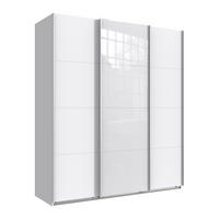 SCHWEBETÜRENSCHRANK 3-türig in Weiß, eine Tür mit Glasfront Weiß, B180/H208/T64 cm / 22514 - Weiß Hochglanz/Weiß, Holzwerkstoff/Metall (180/208/64cm) - luma-home