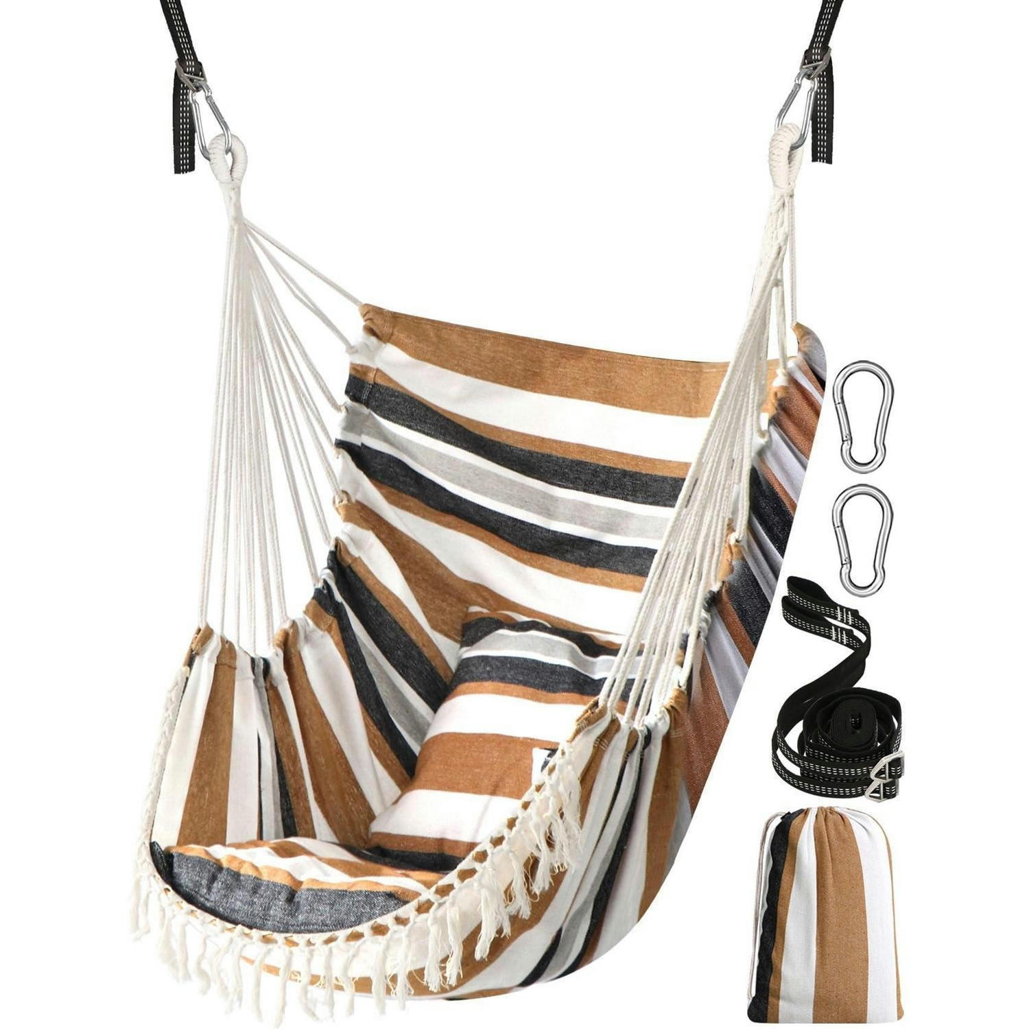 HÄNGESESSEL Braun Gestreift mit 2 Sitzkissen - Multicolor, Textil (100.1/1.5/130cm)