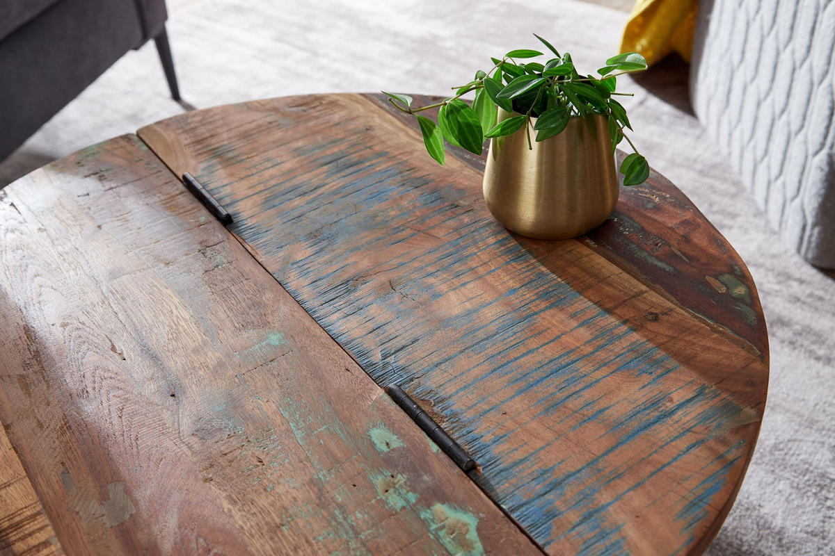 COUCHTISCH Massivholz mit klappbarer Tischplatte im industriellen Stil und Metallgestell, Weiß 60x60x36 cm - Weiß, Holz/Metall (60/60/36cm) - KADIMA DESIGN