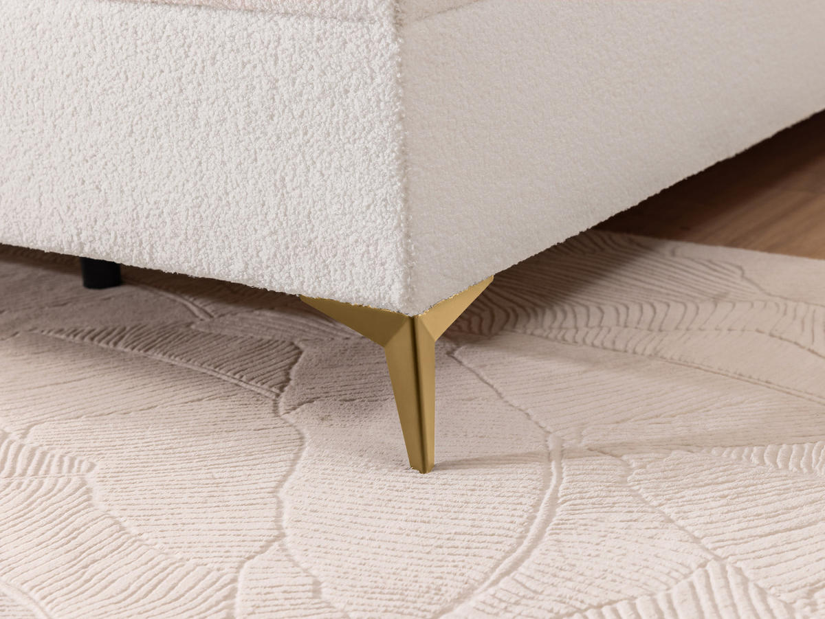 BOXBETT Sonna 140/200 cm Weiß Bouclé-Stoff mit abgerundetem Kopfteil und mit goldenen Metallfüßen - Goldfarben/Weiß, Holz/Textil (140/200cm) - S-Style Möbel