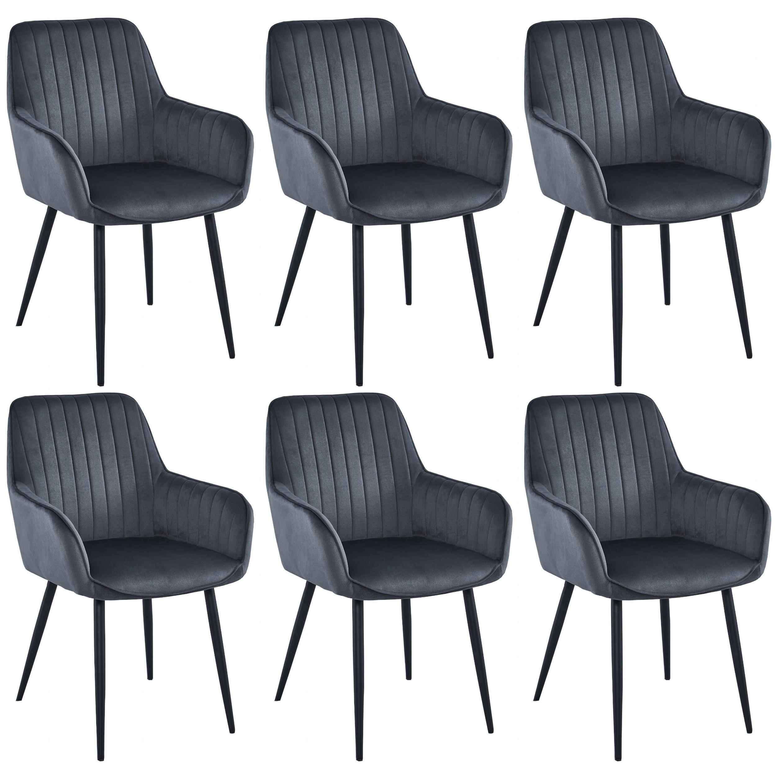 STUHL OSILO 6-er Set, Grau, Schwarz, Schwarze metallische Beine - Anthrazit, Textil/Metall (55/84/46cm) - Komodee