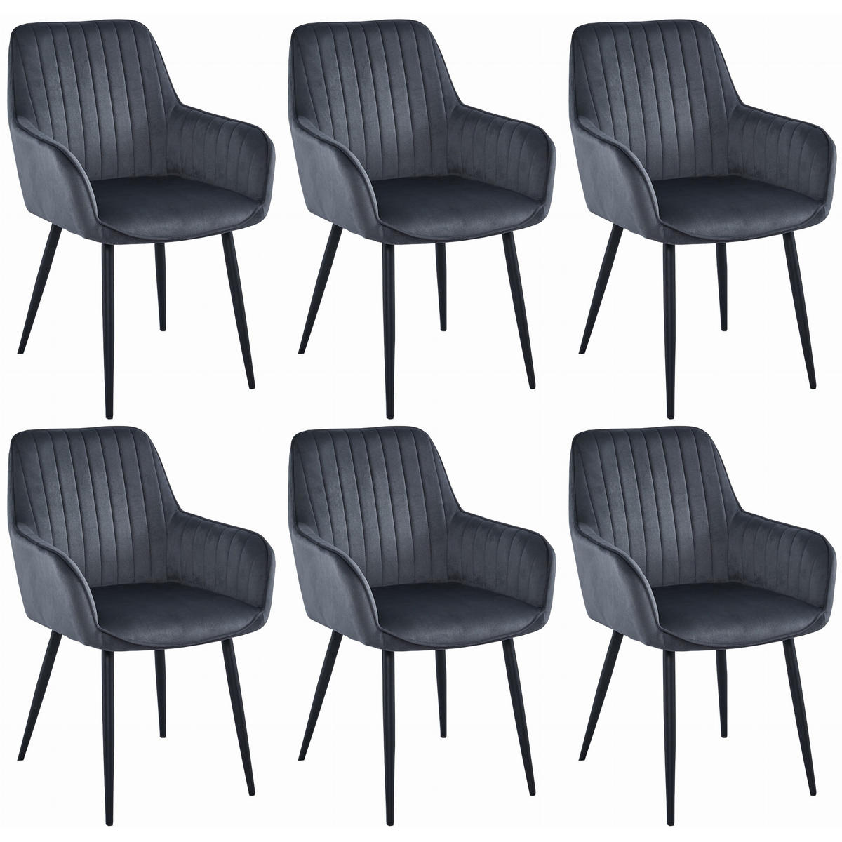 STUHL OSILO 6-er Set, Grau, Schwarz, Schwarze metallische Beine - Anthrazit, Textil/Metall (55/84/46cm) - Komodee