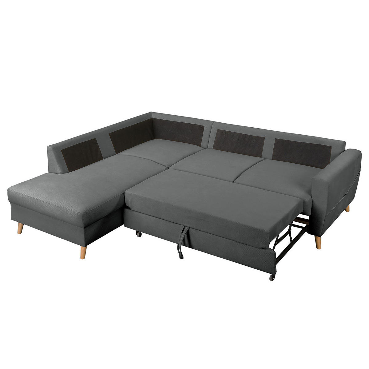 ECKSOFA mit Ottomane - Anthrazit/Braun, Holz/Textil (230/200cm) - home24