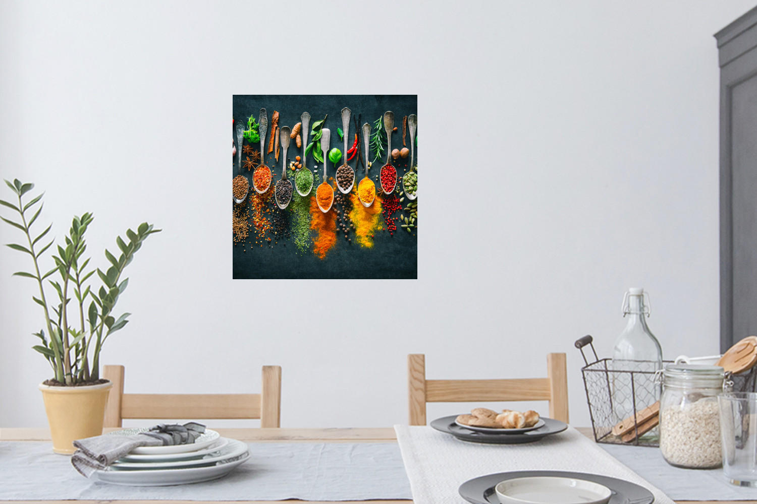 WANDTATTOO Kräuter - Gewürze - Löffel 50x50 cm - Currygelb, Kunststoff (50/50/0.1cm) - MuchoWow