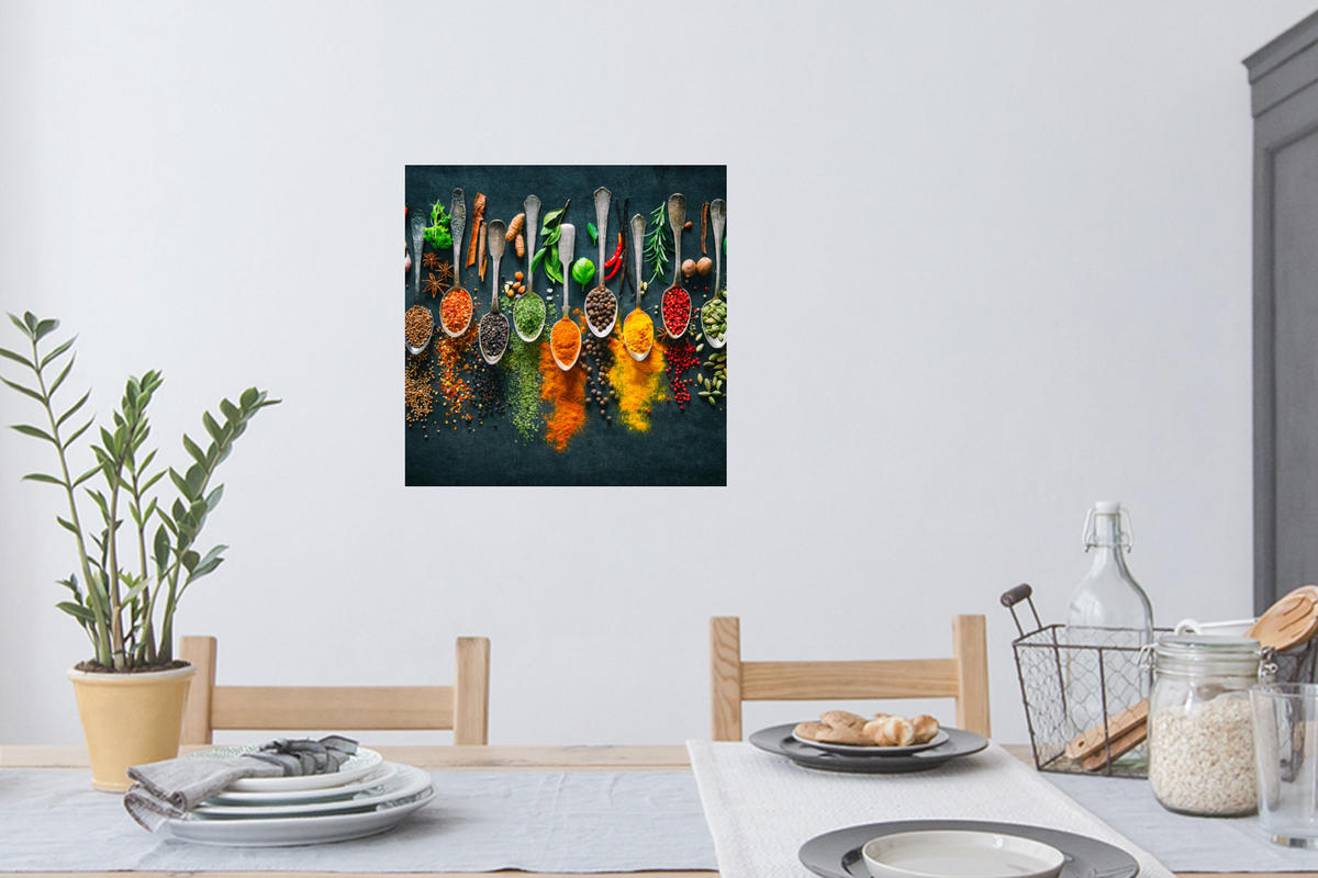 WANDTATTOO Kräuter - Gewürze - Löffel 50x50 cm - Currygelb, Kunststoff (50/50/0.1cm) - MuchoWow