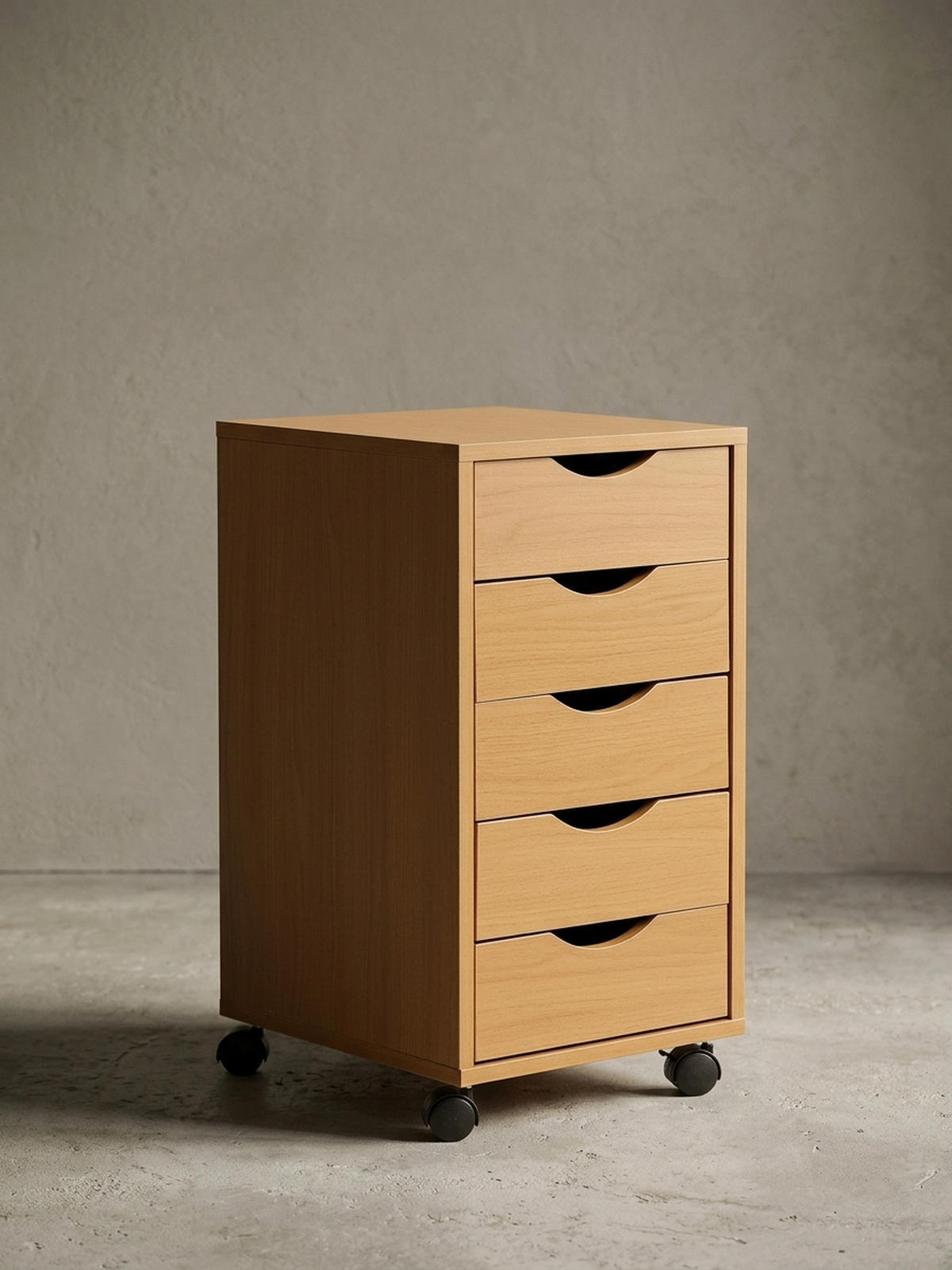 ROLLCONTAINER – Buche, 5 Schubladen, Schreibtischcontainer, Rollen - Schwarz/Braun, Holz/Kunststoff (33/64/38cm) - KADIMA DESIGN