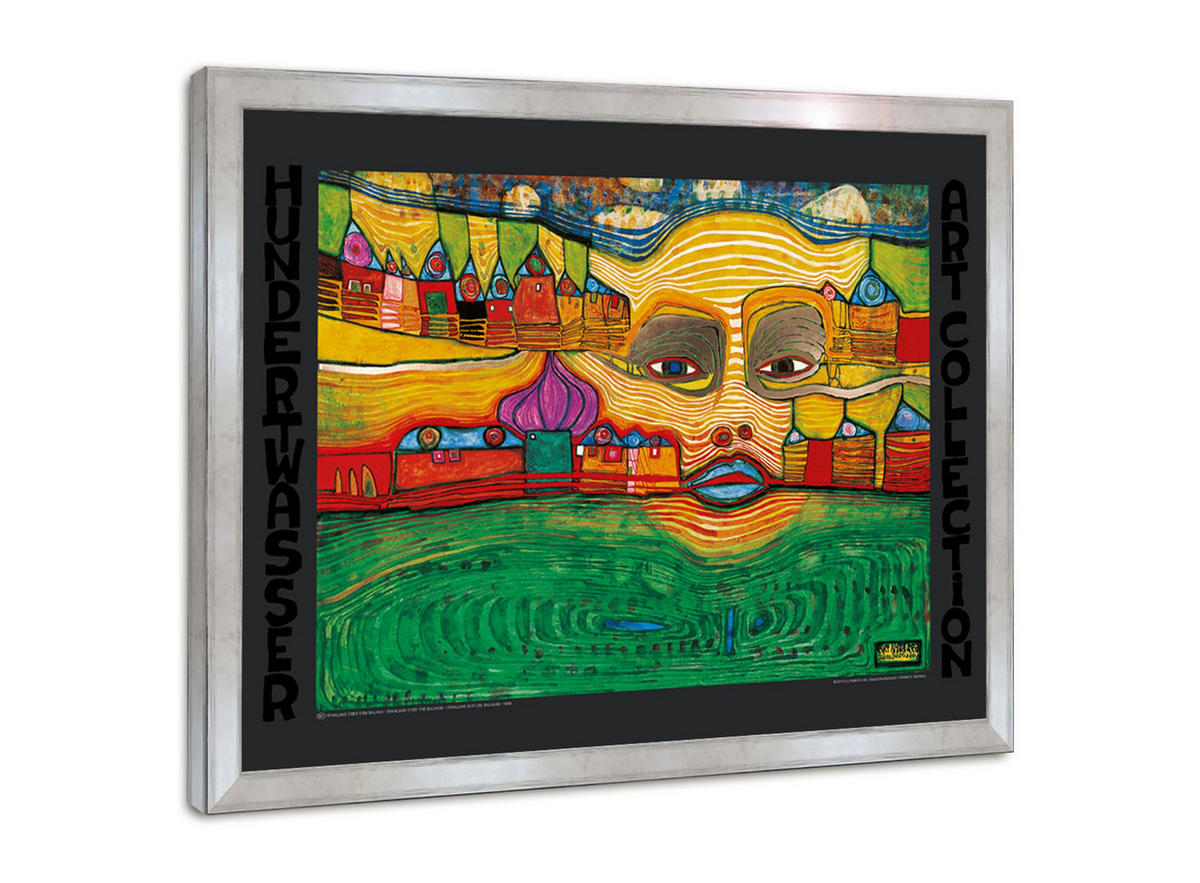 BILD gerahmt 72x53 cm Friedensreich Hundertwasser „Irinaland über dem Balkan“ - Gelb, Holz (72/53cm) - artissimo