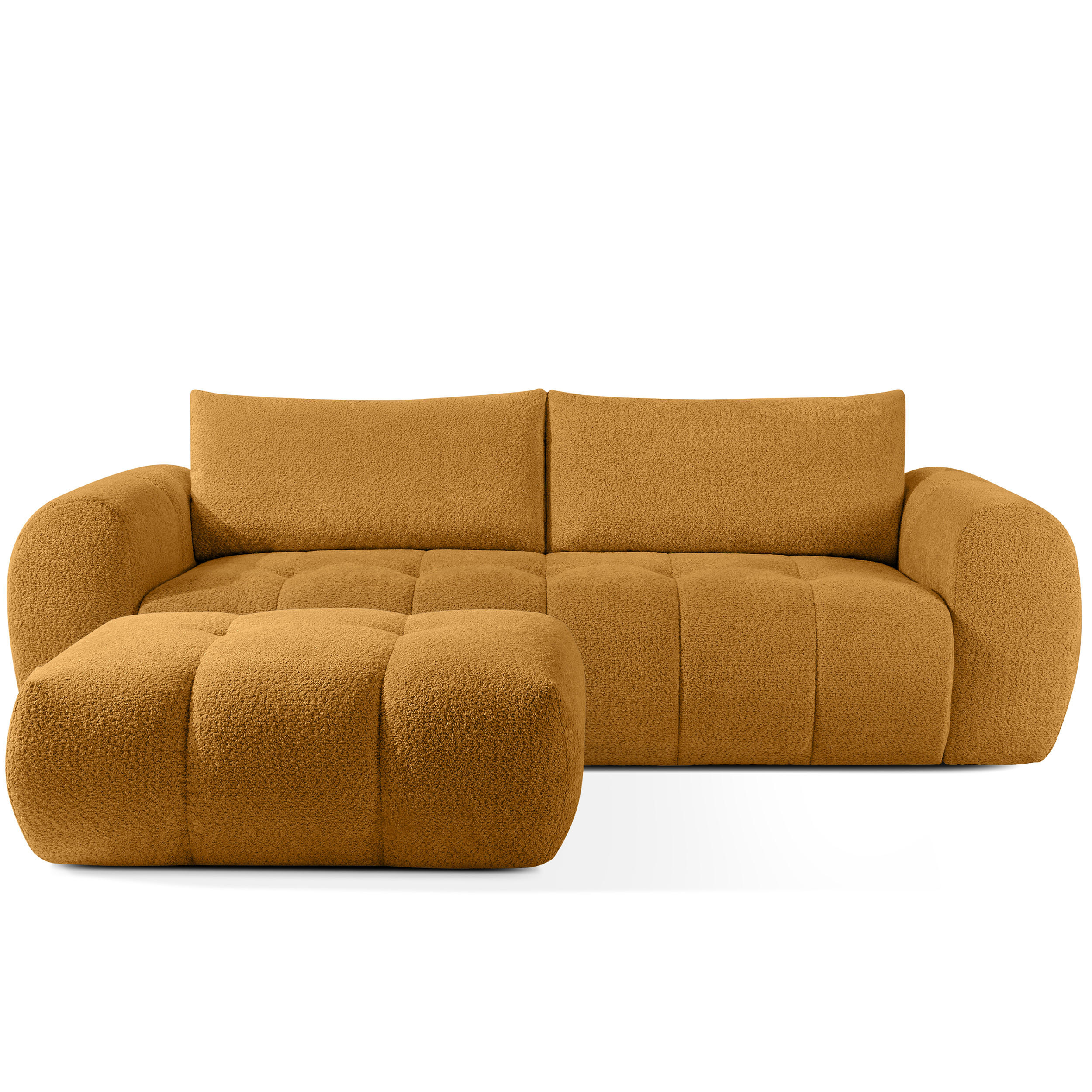 SOFA LIRA mit Pouf, Honigfarben, Bouclé - Honig, Holz/Holzwerkstoff (96/43/50cm) - KONSIMO®