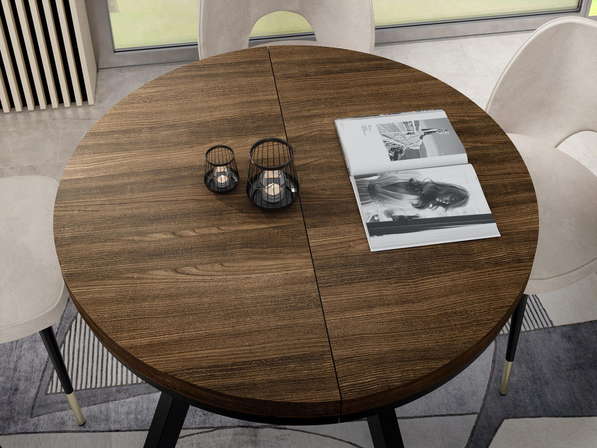 ESSTISCH Lume runder ausziehbarer, Arvadonna Chestnut 90-170/90/76 cm - Kastanienfarben/Schwarz, Holz/Holzwerkstoff (90/90/76cm) - WFL GROUP