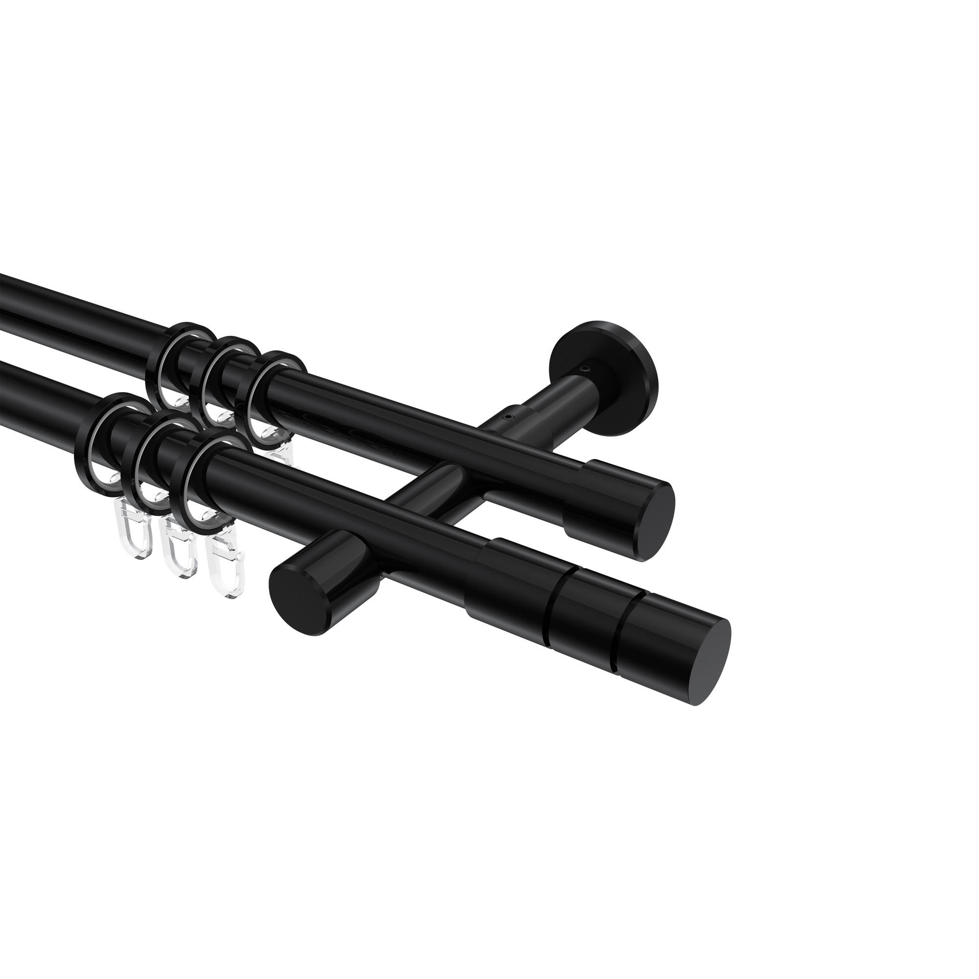 GARDINENSTANGE Prestige Elanto 320 cm (geteilt in 2 x 160 cm), 2-läufig, 20 mm Ø Schwarz - Schwarz, Metall (320cm) - INTERDECO