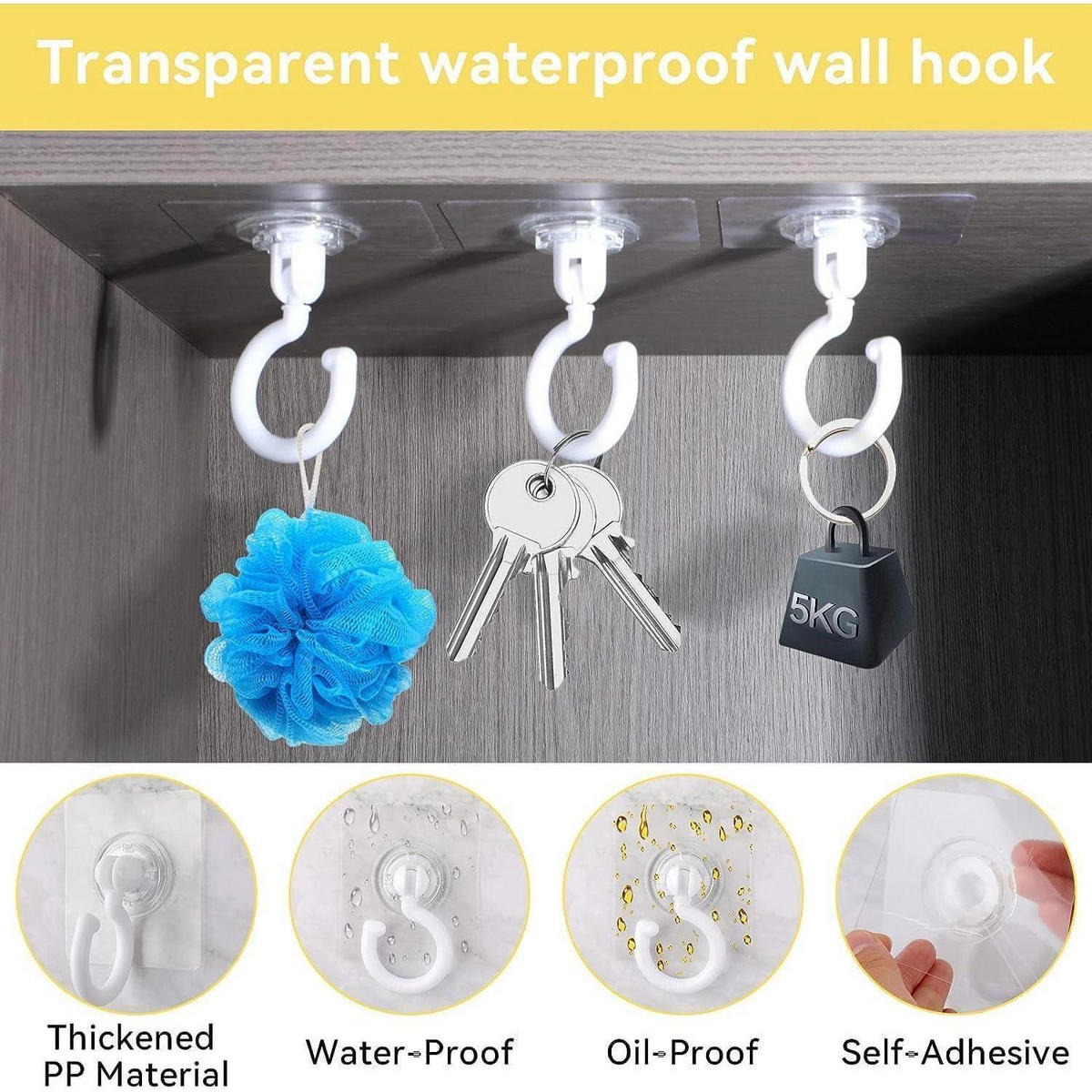KLEBEHAKEN 4-teiliges Set drehbar transparent - Weiß, Kunststoff (1/1/1cm)