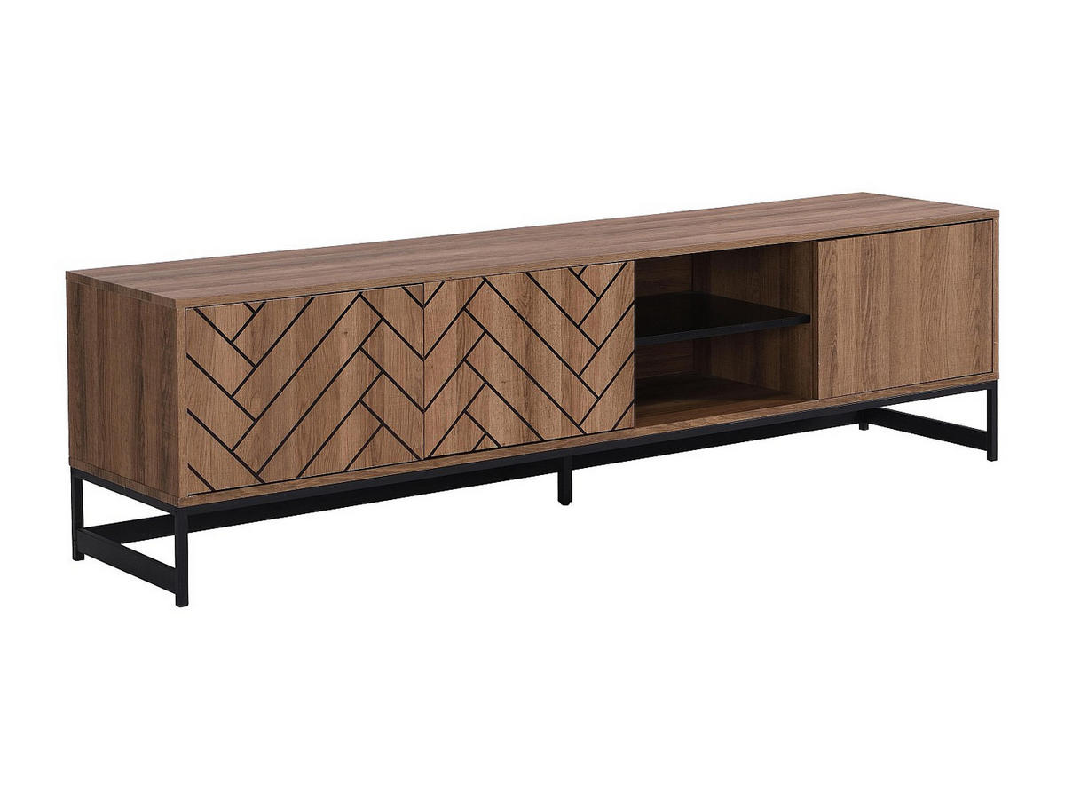 TV Möbel mit 3 Türen & 2 Ablagen - MDF - Naturfarben & Schwarz - CARATANA - Schwarz, Holz (180/50/40cm) - Vente-Unique