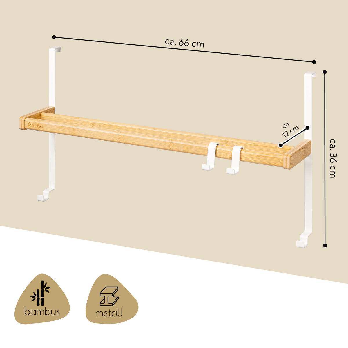 TÜR-HÄNGEREGAL, Metall, Bambus, weiß - Weiß, Metall (65.5/36/15cm) - eluno