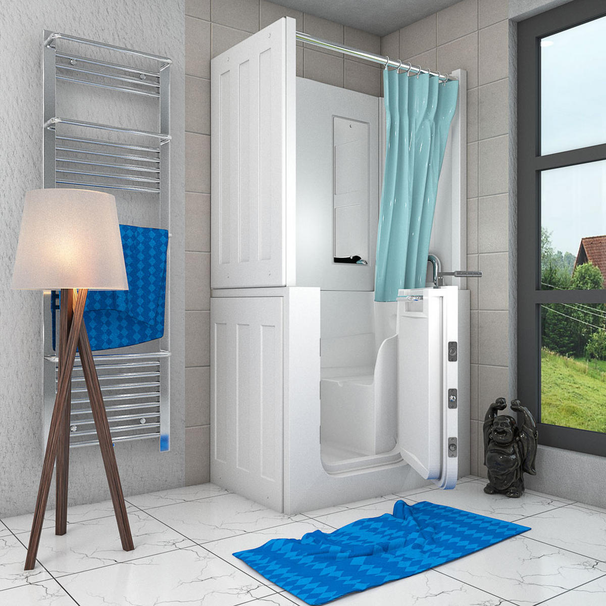 SENIOREN Dusche Sitzwanne Tür S08D-C-R - Weiß, Glas/Kunststoff (110/68/205cm) - AcquaVapore by Sandra Jentho