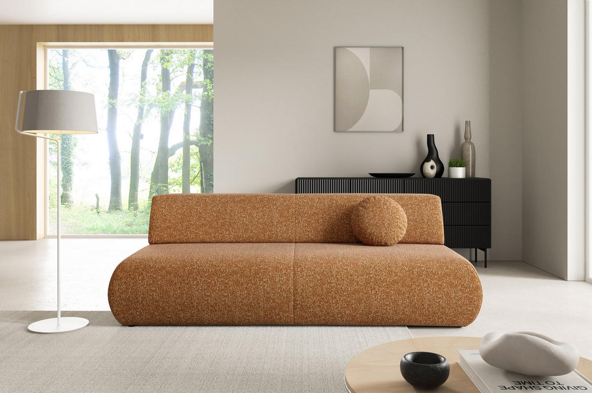 BETTSOFA DELTA Orange Geflochtener Stoff mit Schlaffunktion - Orange, Holz (214/74/100cm) - MASSENO