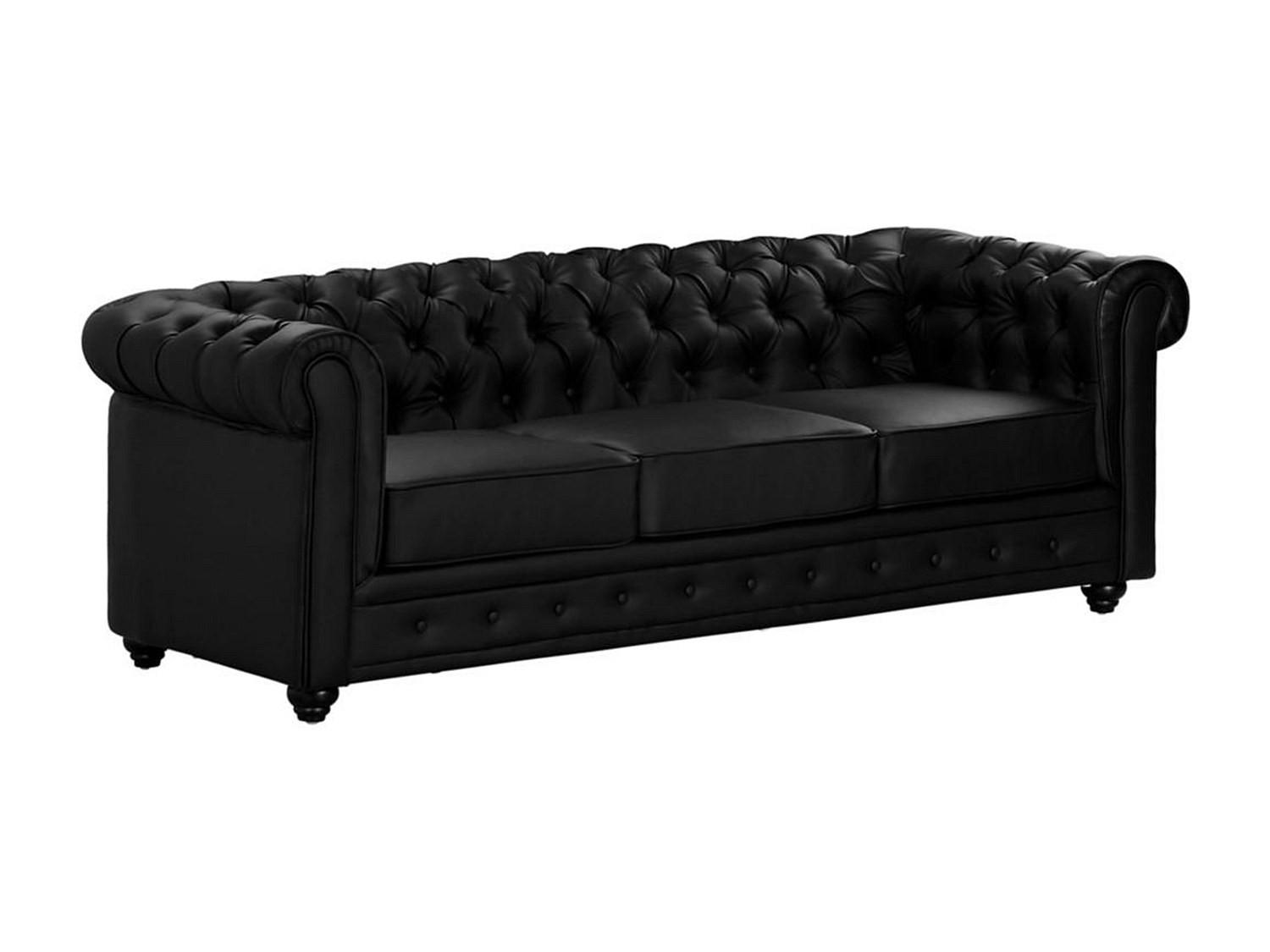 SOFA 3-Sitzer - Kunstleder - Schwarz - CHESTERFIELD - Schwarz, Leder (88/72/205cm) - Vente-Unique