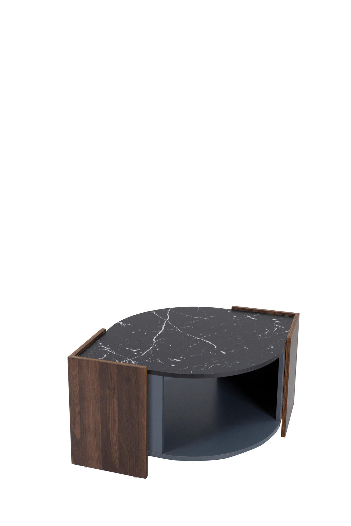COUCHTISCH in Walnussfarben mit Marmoroptik und einzigartigem Design für Wohnzimmer, B96,5/T63/H40 cm - Schwarz, Holzwerkstoff (63/96.5/40cm) - STILVORA