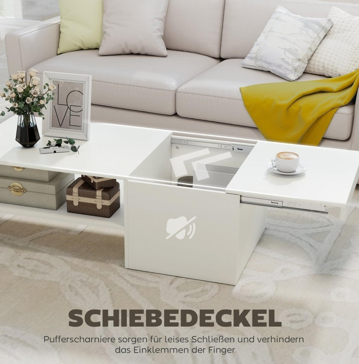 COUCHTISCH aus Spanplatte 110x52x36 cm Weiß mit verschiebbarer Tischplatte und Stauraum - Weiß, Holzwerkstoff (110/52/36cm) - IVMEU