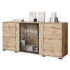KOMMODE Caro SB 154 4D mit weißer LED Beleuchtung - Eiche Wotan/Schwarz, Holzwerkstoff/Kunststoff (150/70/40cm) - MIRJAN24