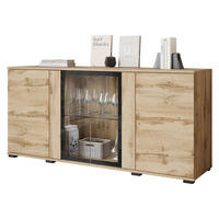 KOMMODE Caro SB 154 4D mit weißer LED Beleuchtung - Eiche Wotan/Schwarz, Holzwerkstoff/Kunststoff (150/70/40cm) - MIRJAN24