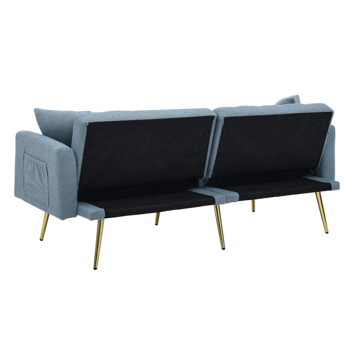 SCHLAFSOFA 177/78/74 cm in Blue Teddyfell mit Aufbewahrungstasche - Blau, Textil (177/74/78cm) - Oxeza