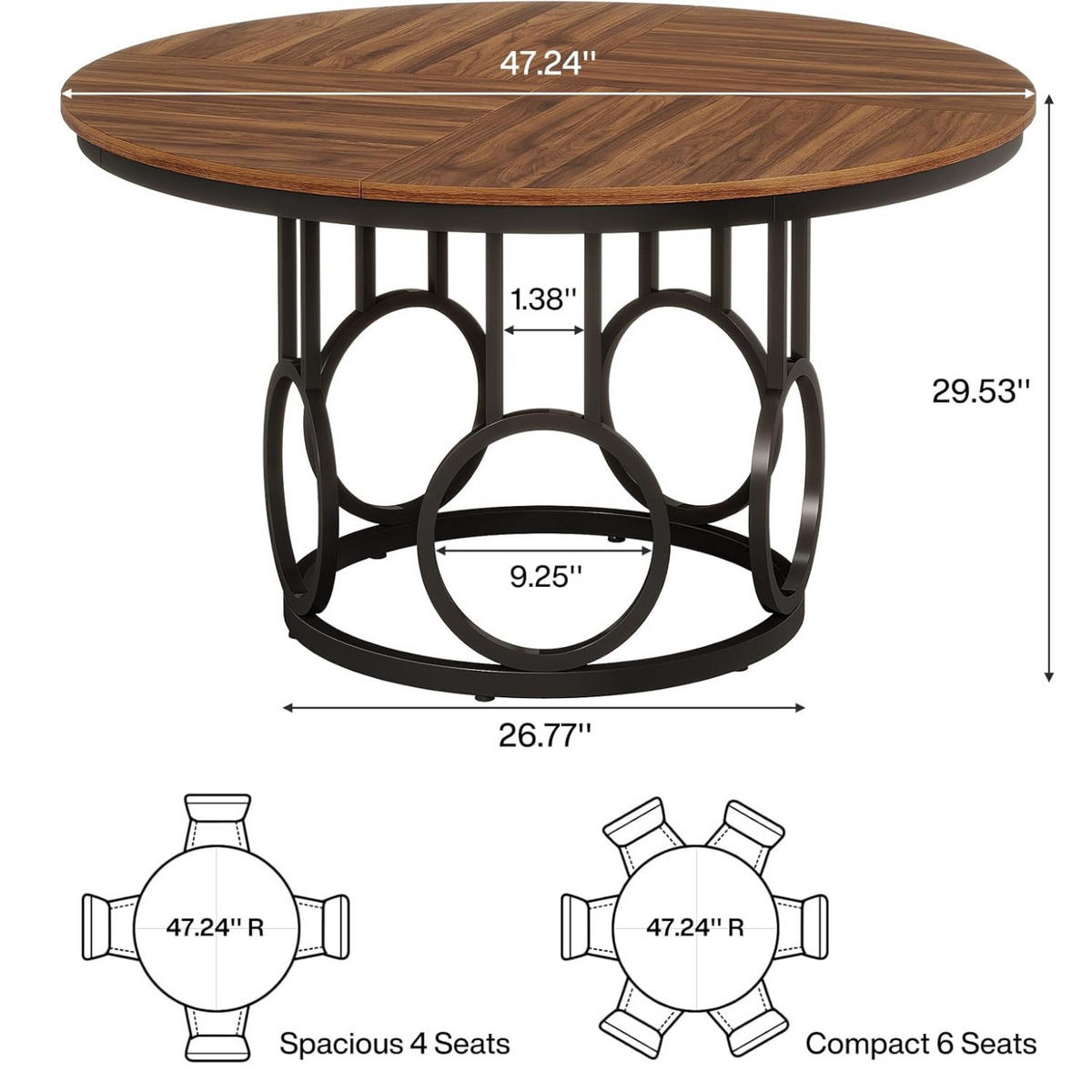 ESSTISCH rund Ø 120 cm Holzoptik Schwarz - Hellbraun/Schwarz, Holzwerkstoff/Metall (120/120/75cm) - Quality Elegance