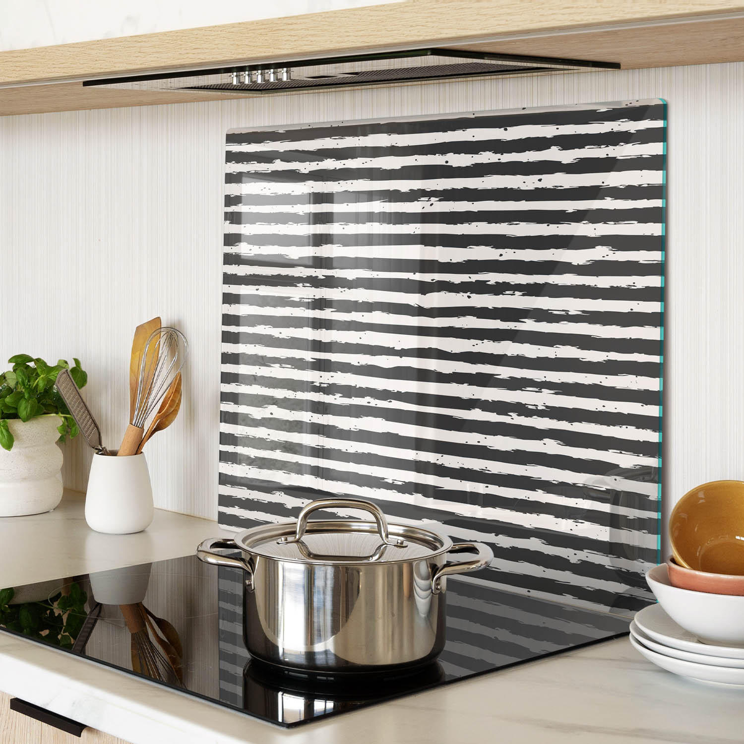 GLASPLATTE 60x52 cm Streifen - Schwarz, Glas (60/0.4/52cm) - TULUP