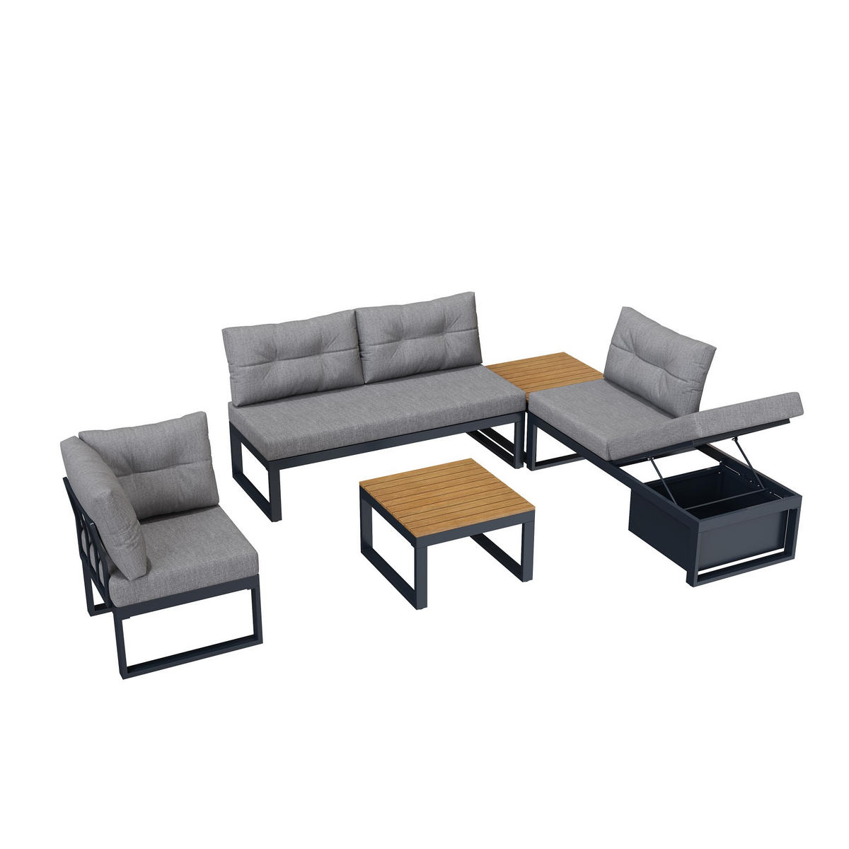 LOUNGEGARNITUR, Gartenlounge-Set, L-/U-Form Gartenmöbel Set, Grau - Grau, Metall - LVHOM