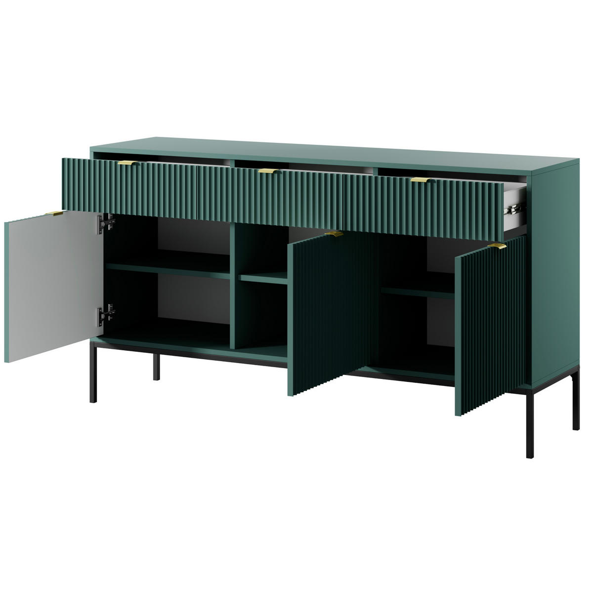 SIDEBOARD NANAIMO KOM3-3D3S Profilierte Fronten, Grün - Grün, Holzwerkstoff/Kunststoff (154/83/39cm) - Komodee