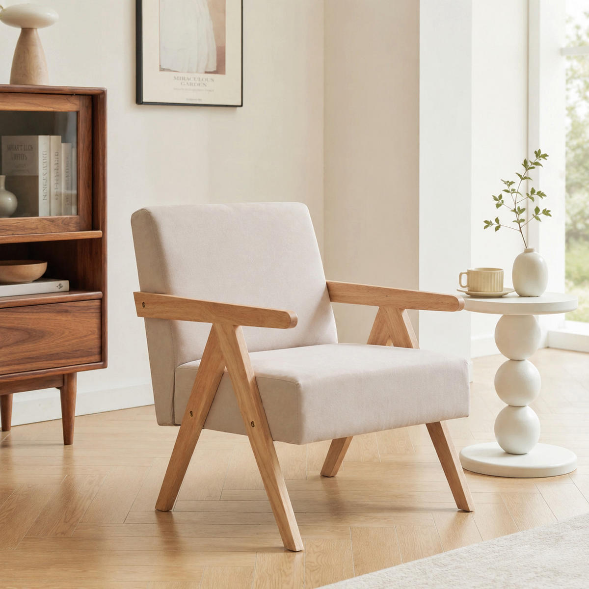 SESSEL Holz Beige - Beige, Holz (64/80/60cm) - Nordlys