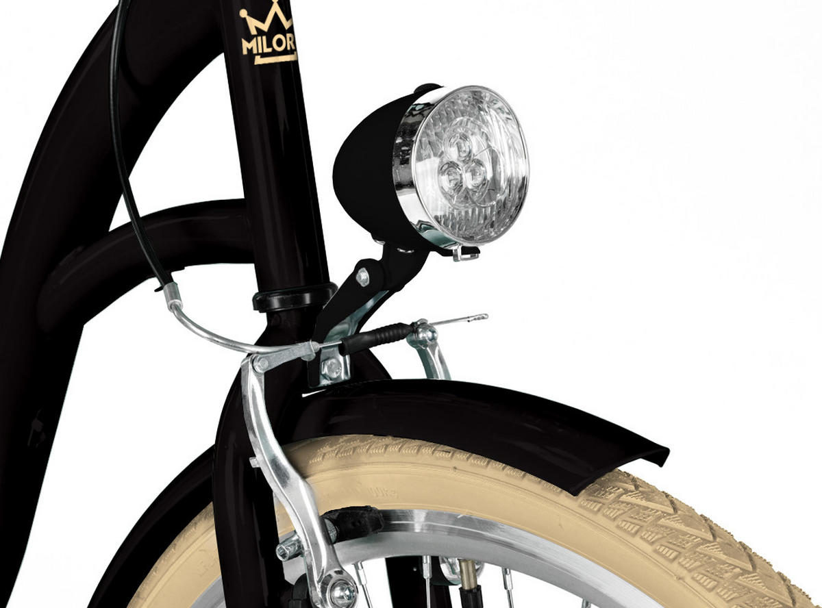 CITY-FAHRRAD Milord mit Weidenkorb, 28 Zoll, Schwarz-Creme, 3-Gang - Creme/Schwarz, Metall (46cm) - Milordbikes