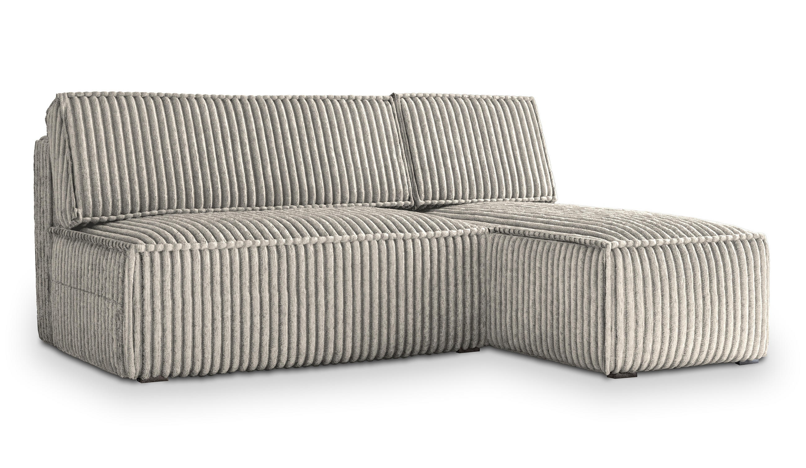ECKSOFA BRISO T Hellgrau Kordstoff mit Schlaffunktion - Hellgrau, Holz (200/140cm) - MASSENO