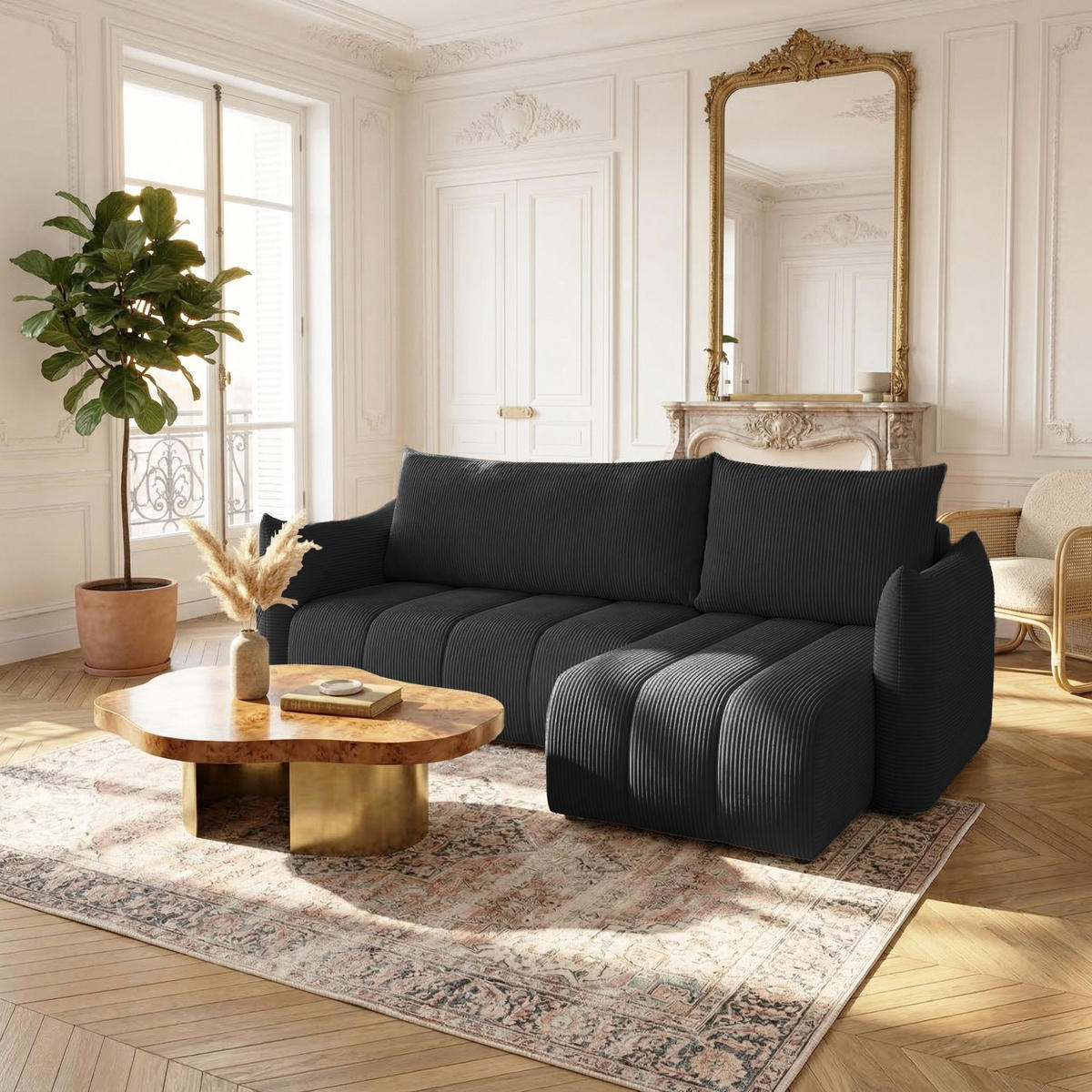 ECKSOFA Ontario Xs Mit Schlaffunktion - Schwarz, Holzwerkstoff/Textil (226/154cm) - Fun Möbel