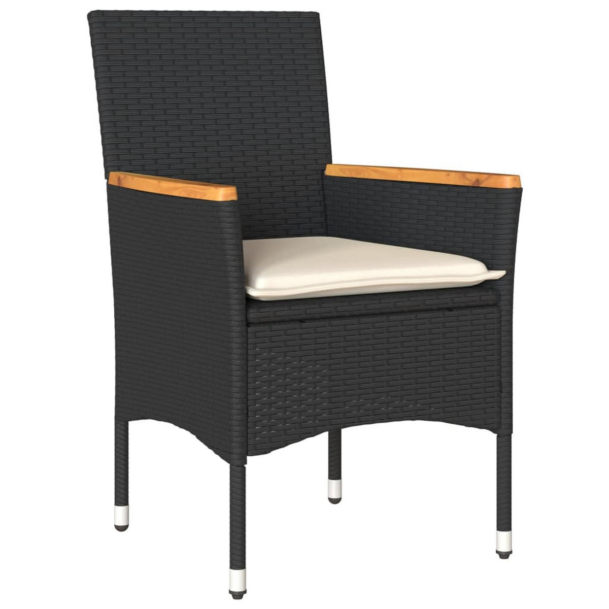 GARTEN-ESSGRUPPE 7-TLG. Mit Kissen Schwarz Poly Rattan Akazie - Schwarz, Kunststoff - vidaXL