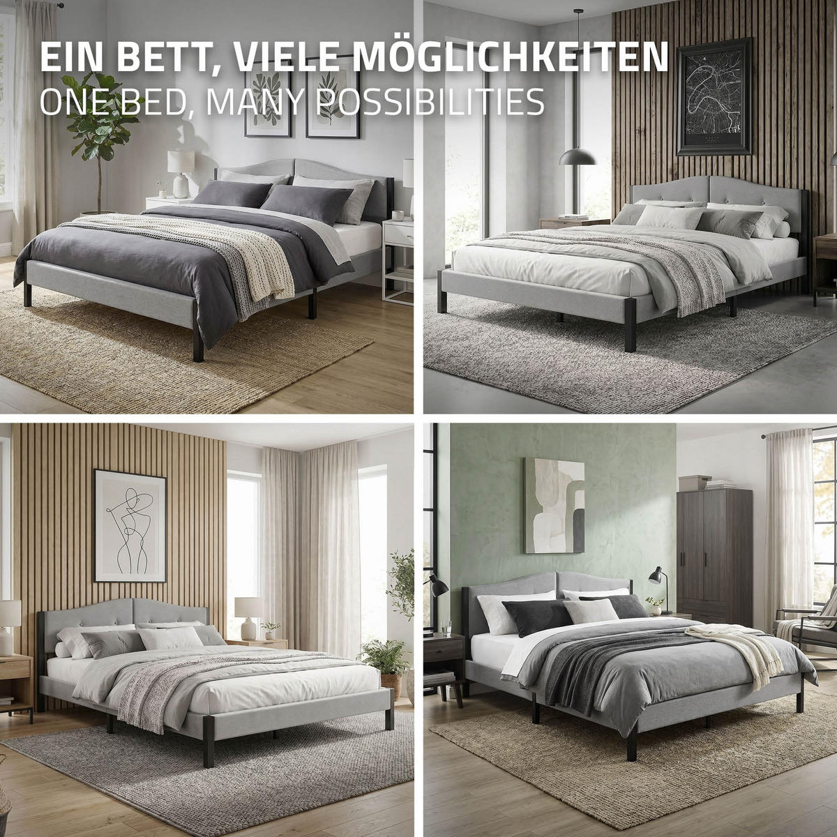ČALOUNĚNÁ POSTEL 160x200 cm šedá s roštem a lněnou látkou - šedá, kompozitní dřevo/textil (160/200cm) - ML-DESIGN