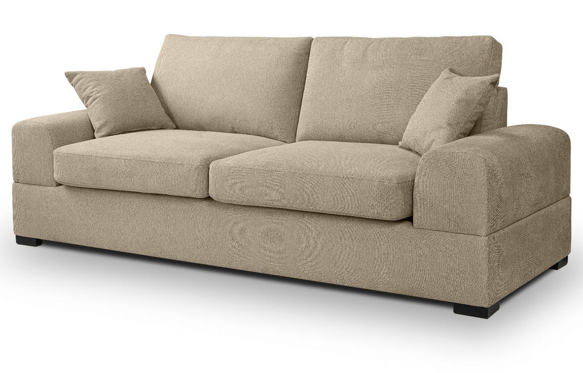 SOFA beige Strukturstoff, Couch 3-Sitzer 221 cm mit Premium Kaltschaum - Beige/Schwarz, Holz/Textil (221/90/93cm) - Inn.Furn