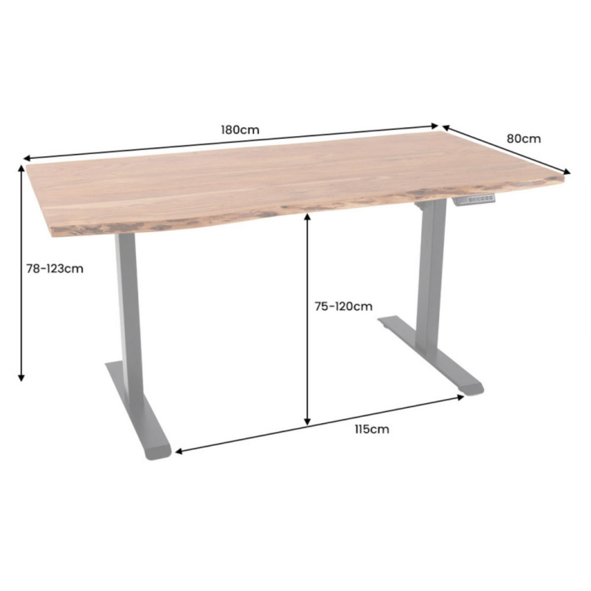 SCHREIBTISCH MAMMUT Akazie Natur 180cm - Schwarz/Braun, Holz/Metall (80/180/78cm) - riess-ambiente
