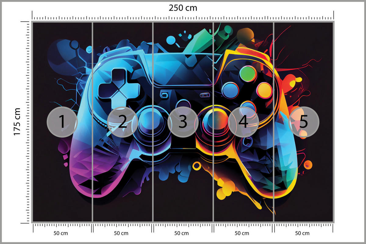 FOTOTAPETE Gamecontroller Abstraktion Moderne Muster 250x175 - Gelb/Rot, Papier (250/175cm) - Muralo