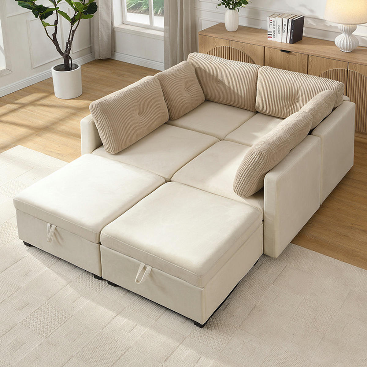 WOHNLANDSCHAFT 261/132.5/85 cm Beige mit Stauraum - Beige, Textil (261/85/132.5cm) - Oxeza