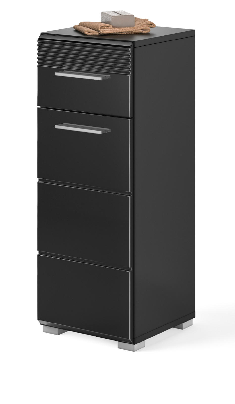 UNTERSCHRANK schwarz Hochglanz 30 cm, Badschrank mit Vollauszug - Schwarz Hochglanz/Silberfarben, Holzwerkstoff/Kunststoff (30/79/31cm) - Inn.Furn