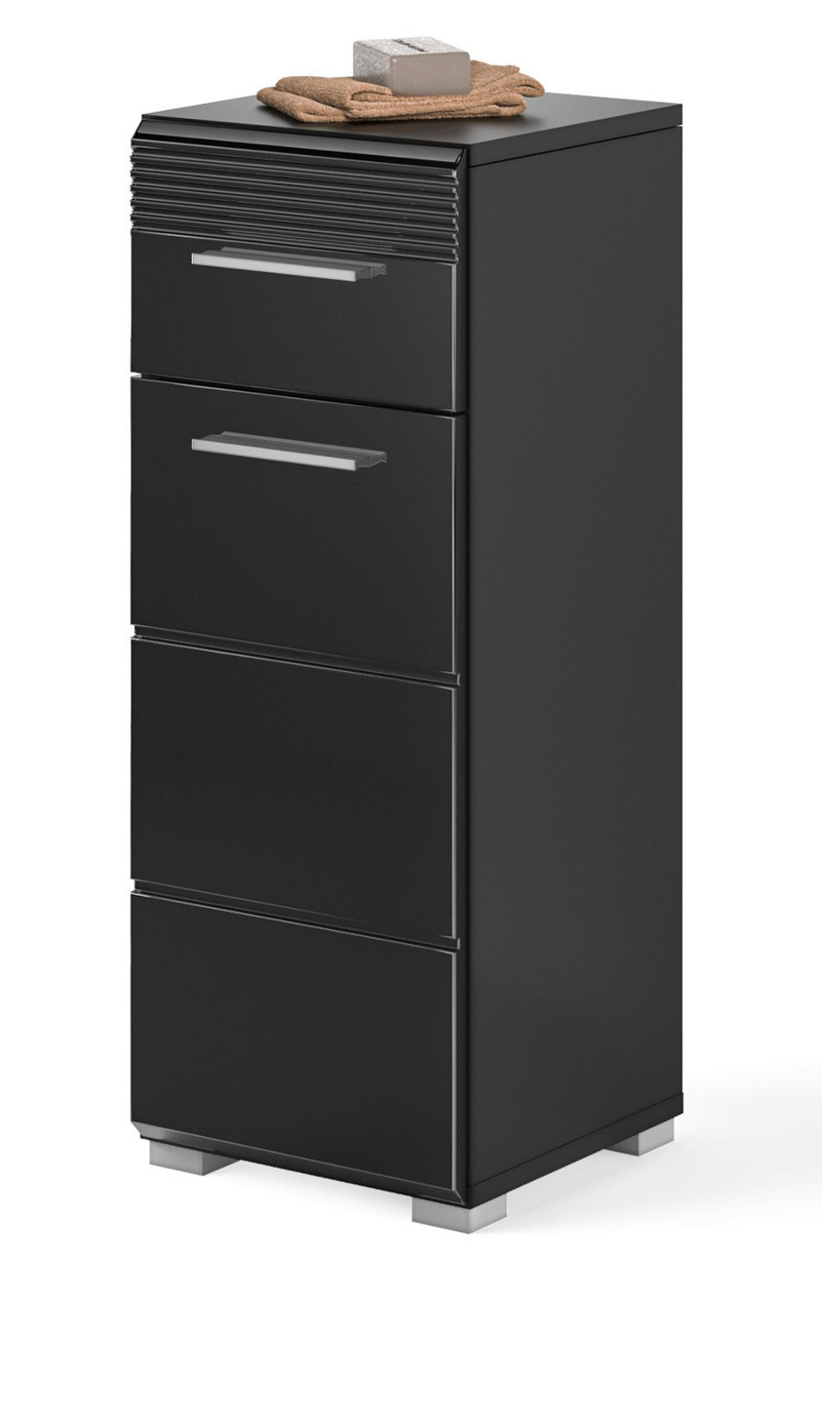 UNTERSCHRANK schwarz Hochglanz 30 cm, Badschrank mit Vollauszug - Schwarz Hochglanz/Silberfarben, Holzwerkstoff/Kunststoff (30/79/31cm) - Inn.Furn