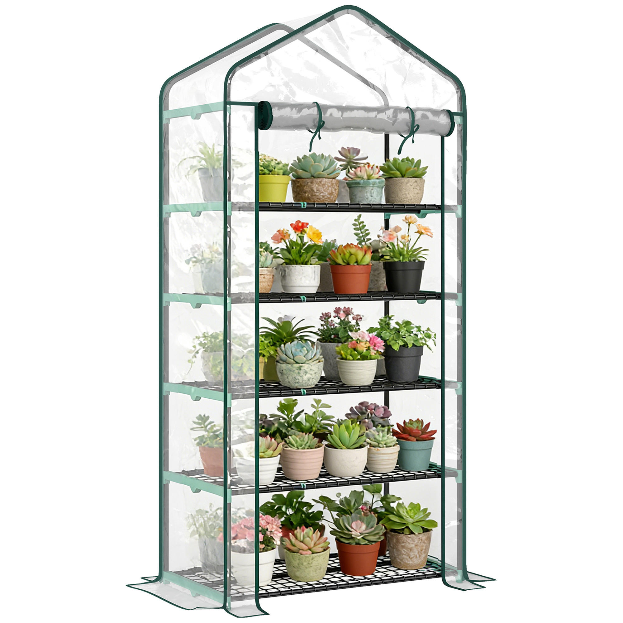 GEWÄCHSHAUS DE-12065 5 Etagen mit Rolltür Transparent - Transparent, Kunststoff (49/193/90cm) - ComfortXL
