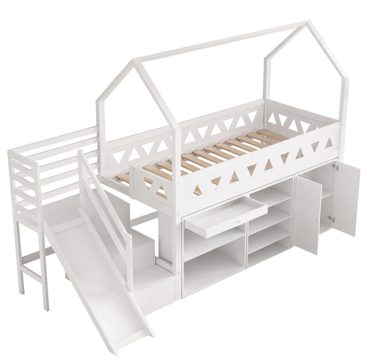 KINDERBETT 90/200 cm mit Rutsche, Treppe, Schubladen und Stauraum ohne Matratze - Weiß, Holz (90/200cm) - MIVRAY