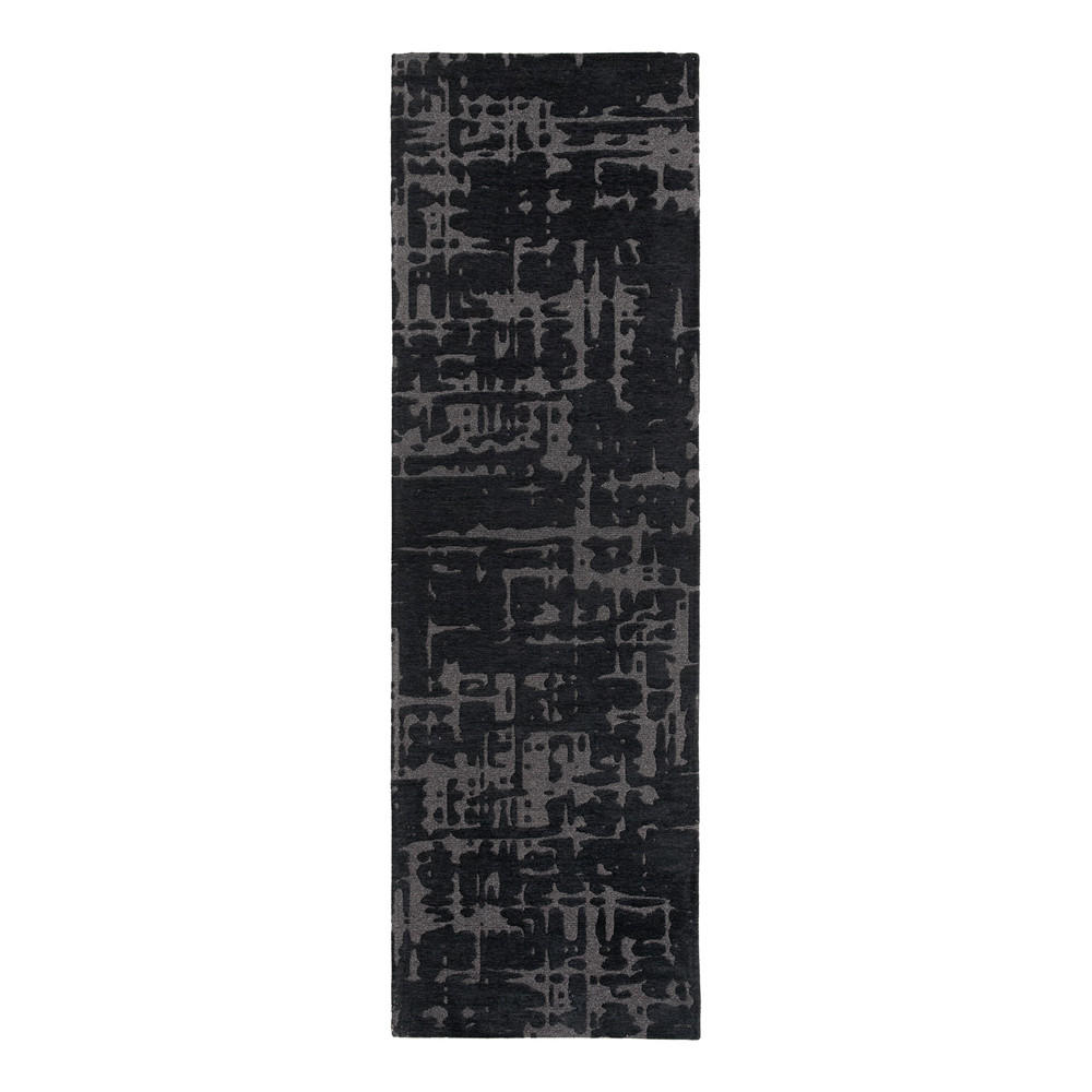 TEPPICH Black Water Structures 80/250 cm - Schwarz, Textil (80/250cm) - Louis De Poortere