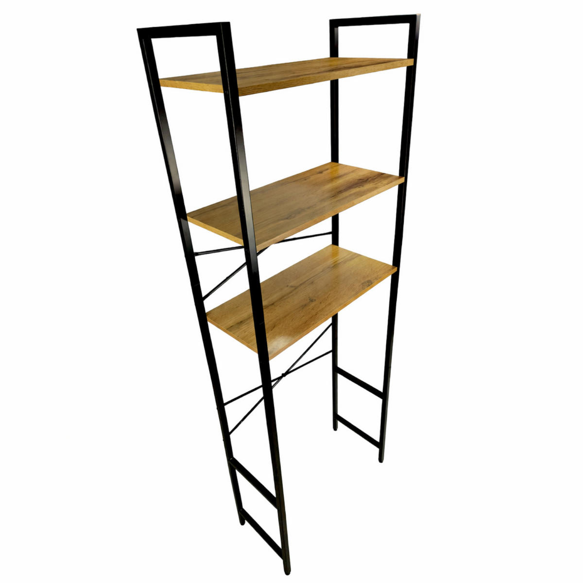 WASCHMASCHINEREGAL Holzoptik Metall Erlefarben Schwarz 3 Ebenen 66x30x186 cm - Erlefarben/Schwarz, Holzwerkstoff/Metall (66/186/30cm) - Begryf