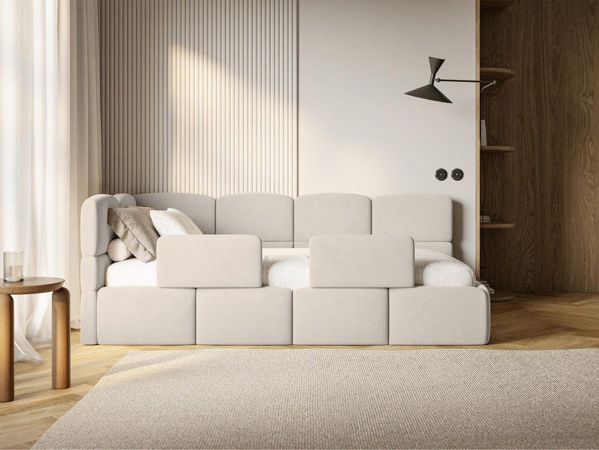 DETSKÁ POSTEĽ Cloudy svetlobéžová 90x200 cm, s matracom a zábranou, záhlavie vľavo, zamat - čierna/écru, textil/plast (90/200cm) - Selsey